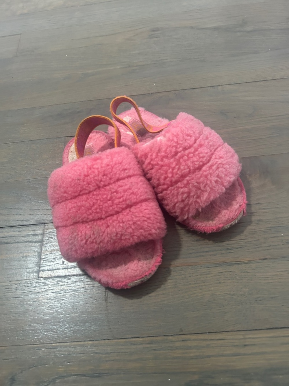 Ugg Fuzzy Pink fluff yeah Slide Slippers girls 12/ 30